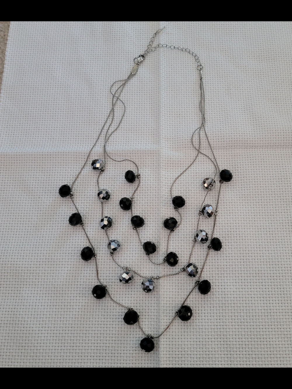 Multi-Strand Black and Silver Beaded Necklace - Women Jewelry